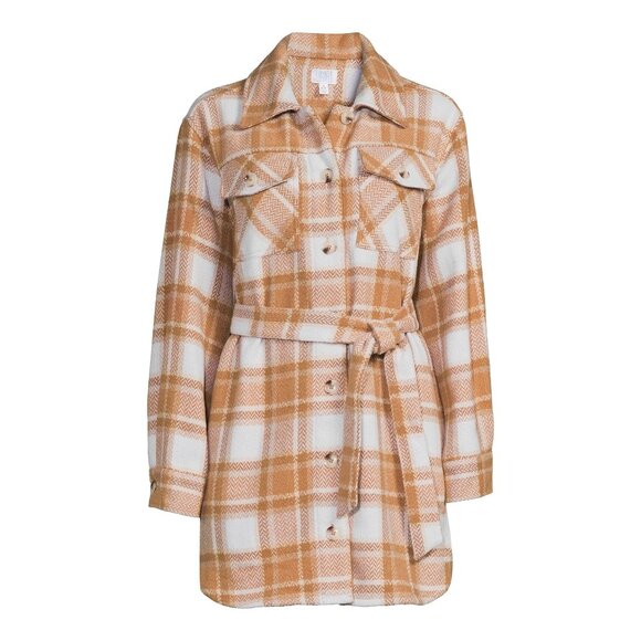 Time and Tru Bleted Plaid Utility Shacket Coat - Picture 1 of 9